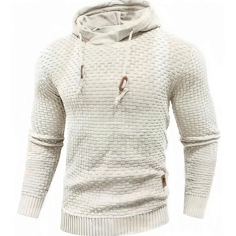 WaffleHaven – camisola com capuz em malha waffle, padrão axadrezado jacquard e mangas compridas
