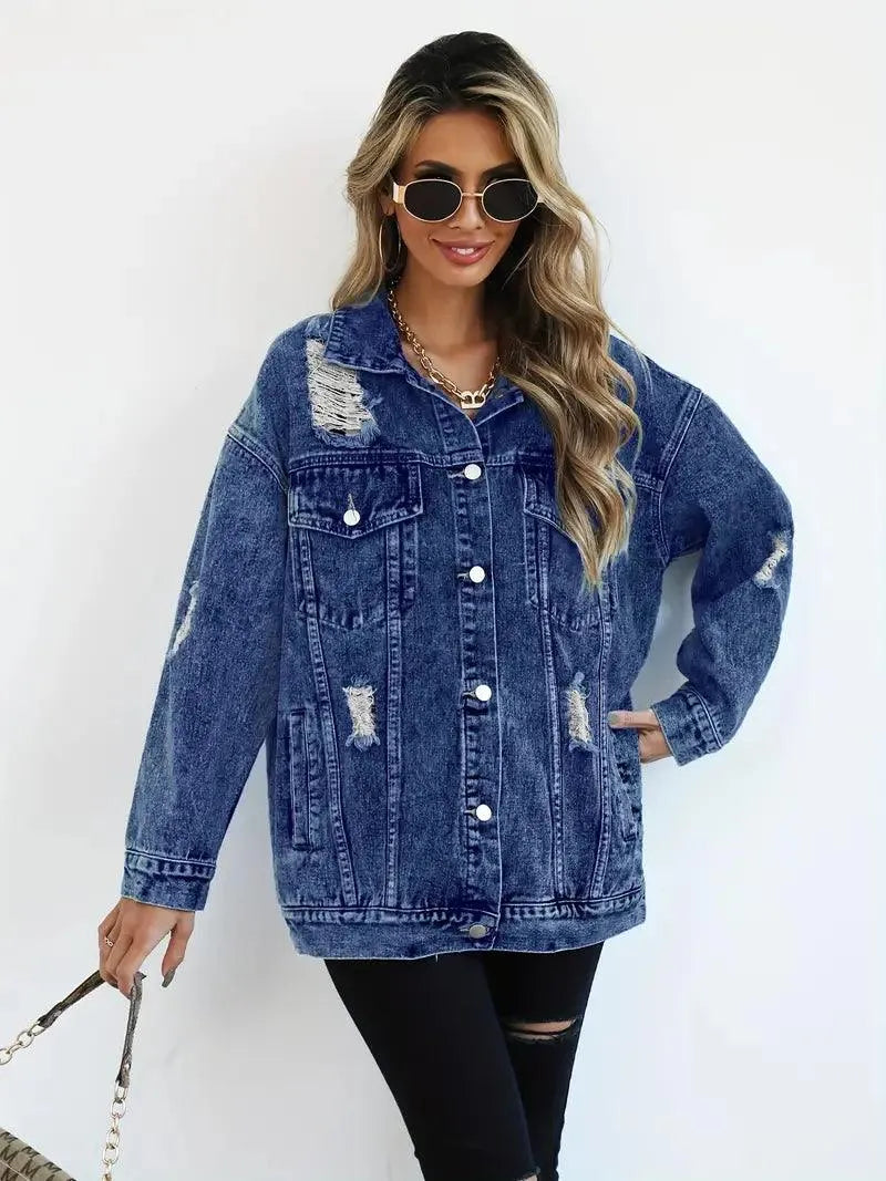 Lena - Jachetă din denim cu croială lejeră și mai multe buzunare