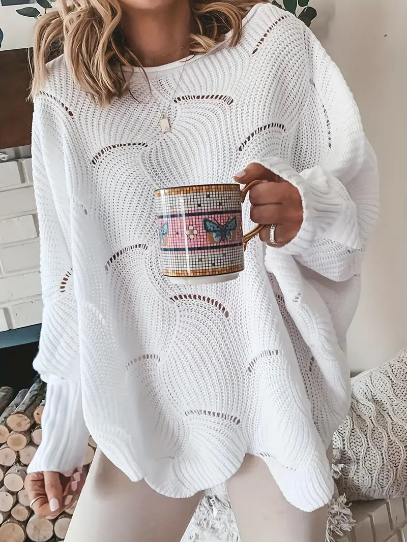 Lina - Pull en maille avec col rond et manches lanterne amples