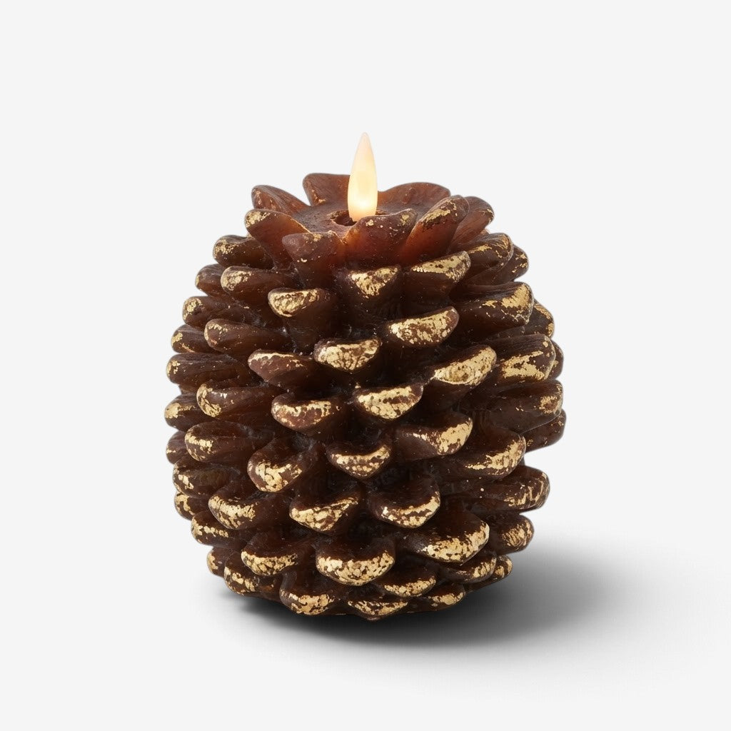 PineGlow - Lumânări decorative fără flacără, în formă de conuri de pin, cu efect de flacără LED