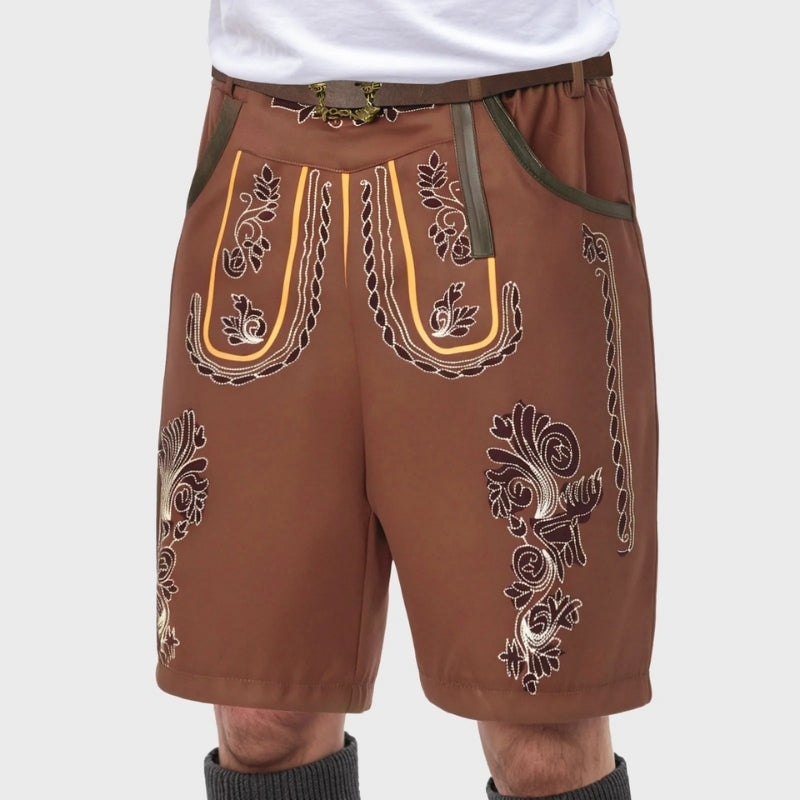 Thomas – Pantaloni Scurți Brodați cu Model Floral, Curea și Buzunare