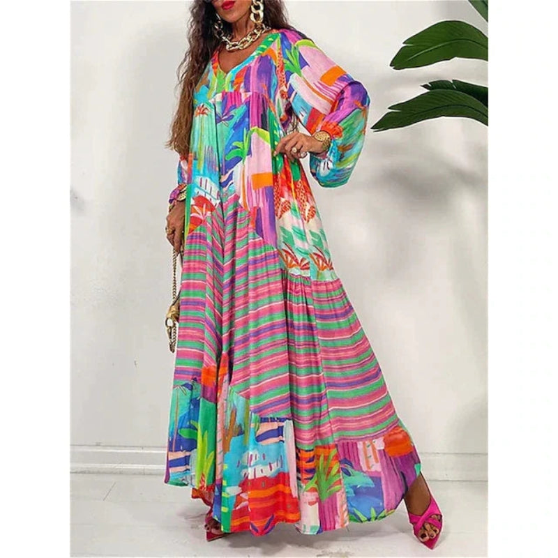 Aria - Chic Maxi Dress with Long Sleeves and V-Neck