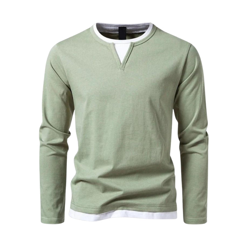 Julian – V-Neck Shirt with Double Weave Texture and Long Sleeves