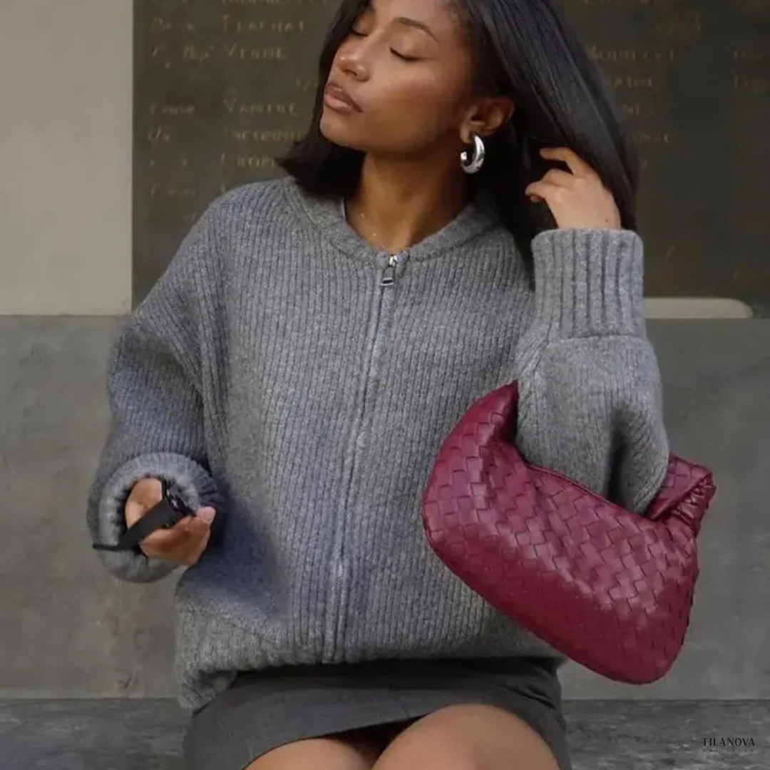 Rosa - Elegant Cardigan with Round Neck and Zipper Closure