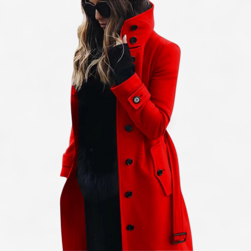 Aurora – Trench Coat with Long Sleeve Buttons and Pockets