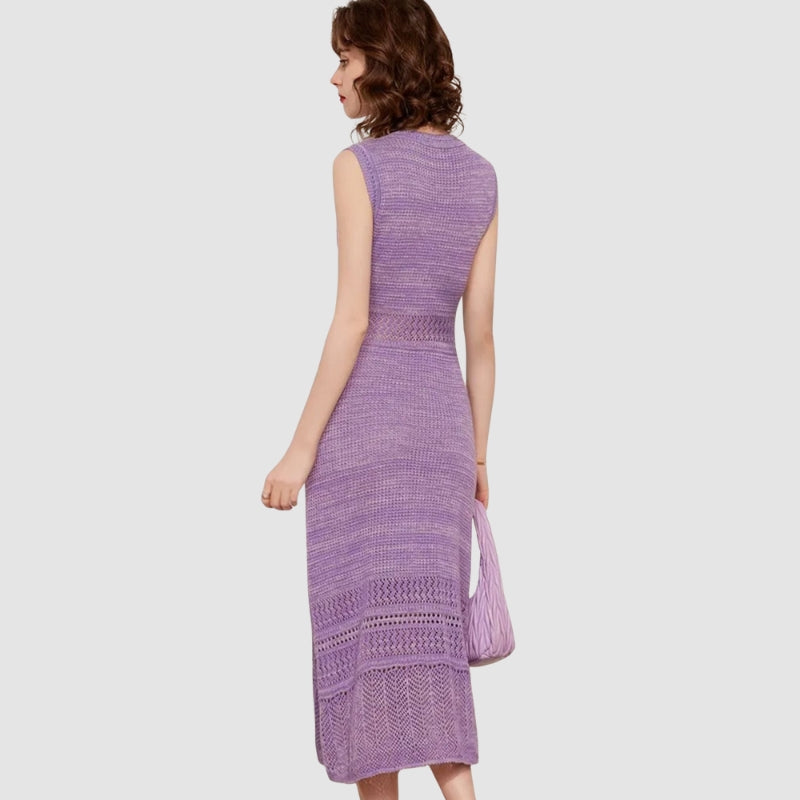Sophia – Abito midi a maglia a linea A senza maniche con scollo rotondo