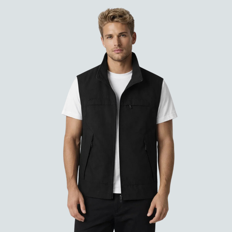 Men’s Utility Vest with Stand Collar and Zip Front
