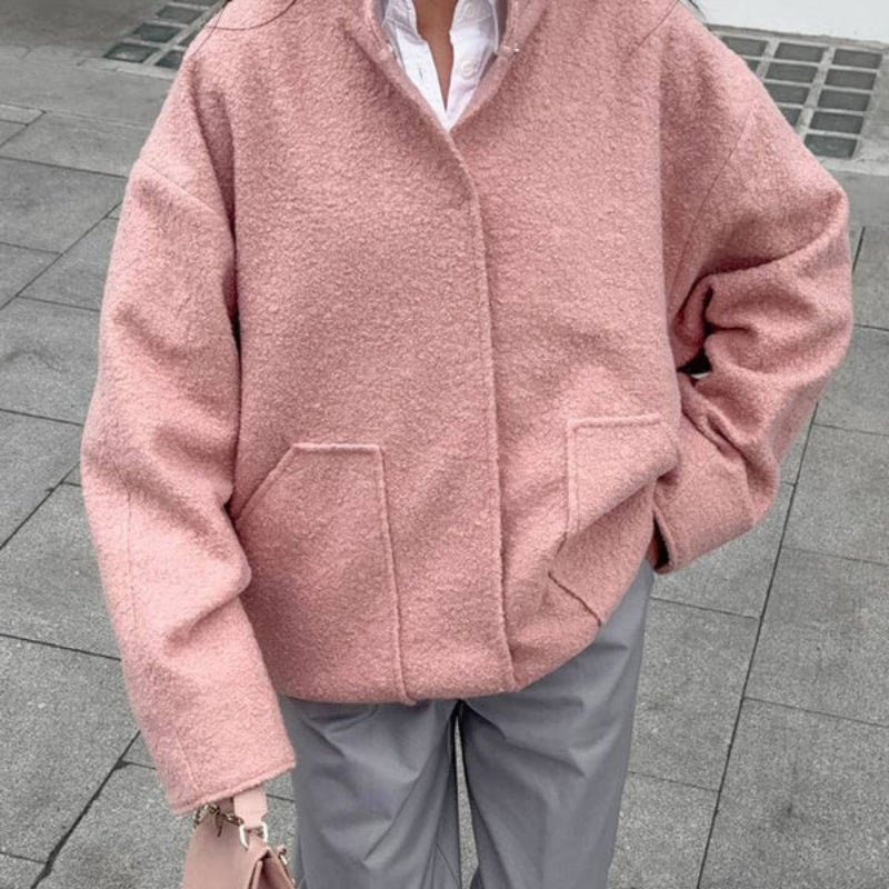 Ruby - Long Sleeve Jacket with Stand-Up Collar and Side Pockets