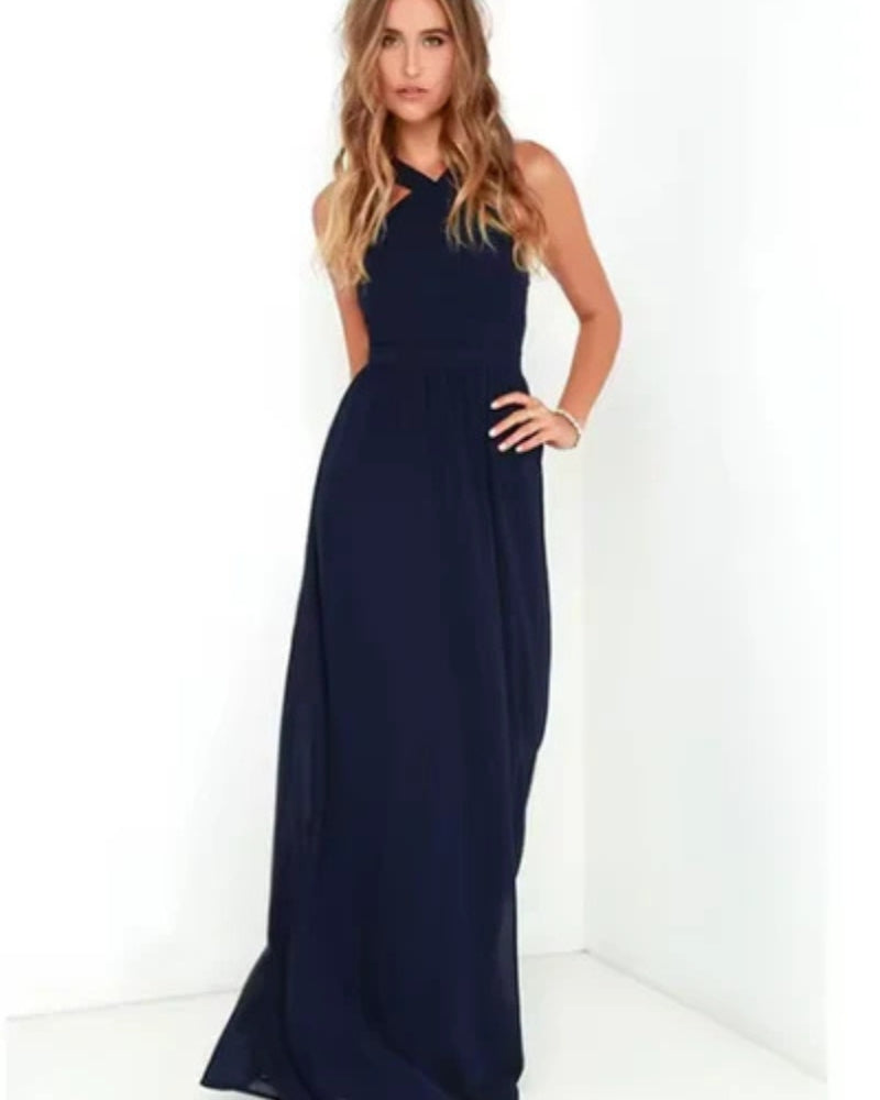 Velina – Robe longue élégante avec silhouette fluide et dos ouvert
