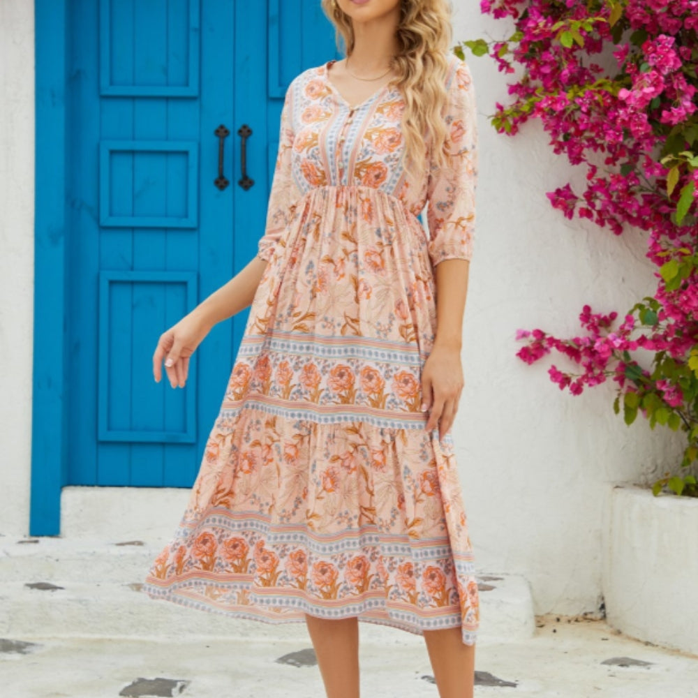 Natasha – Rochie midi cu mâneci scurte și decolteu adânc în V