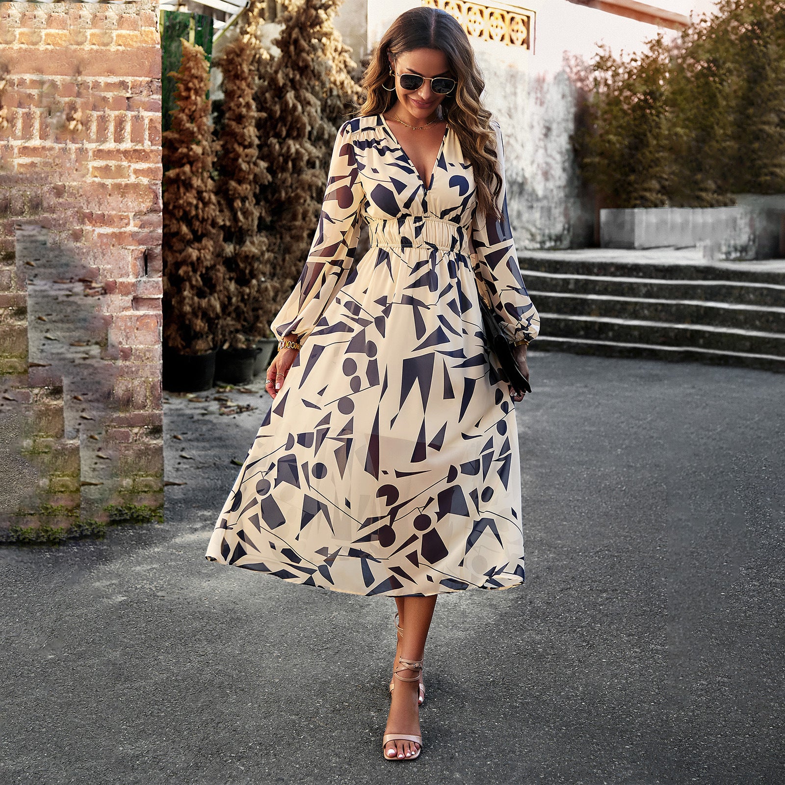 MeshElegance™ - Elegant Printed Party Dress
