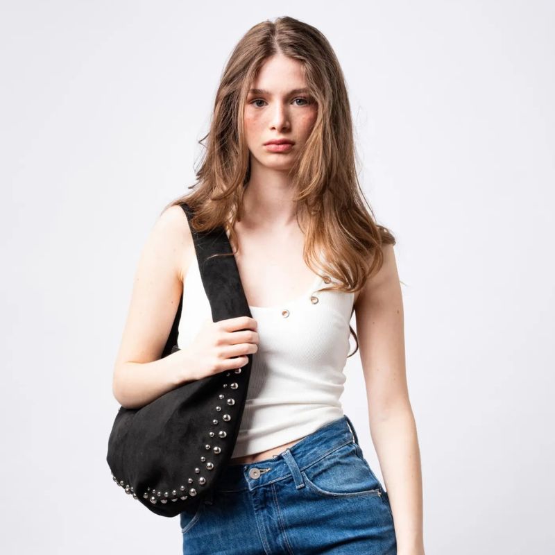 Borsa a spalla da donna con doppia cerniera e tracolla fissa