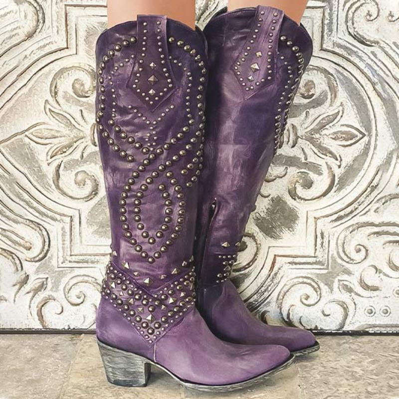 Harper - Knee High Boots with Decorative Beads Design