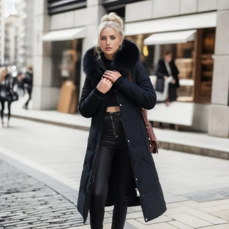 Maria – Cappotto lungo a maniche lunghe con cappuccio e chiusura con zip