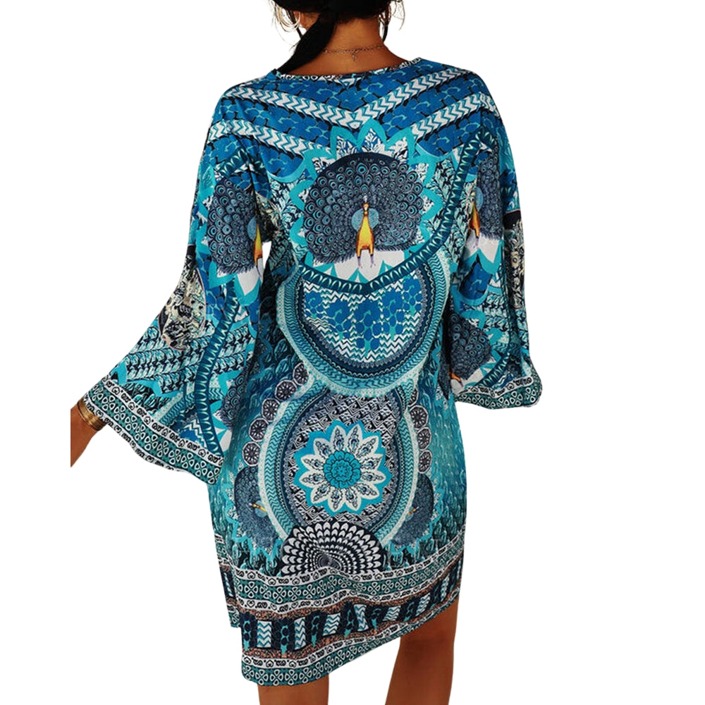Liana - Mini-robe bohème élégante à col en V et manches longues