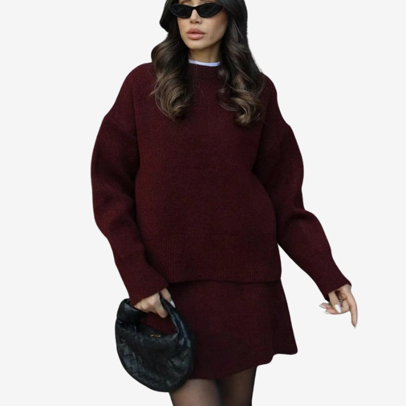 Romy – Two-Piece Set with Crew Neck Sweater and A-Line Skirt