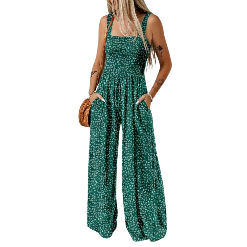 Lily – Modern jumpsuit with square neckline and floral print