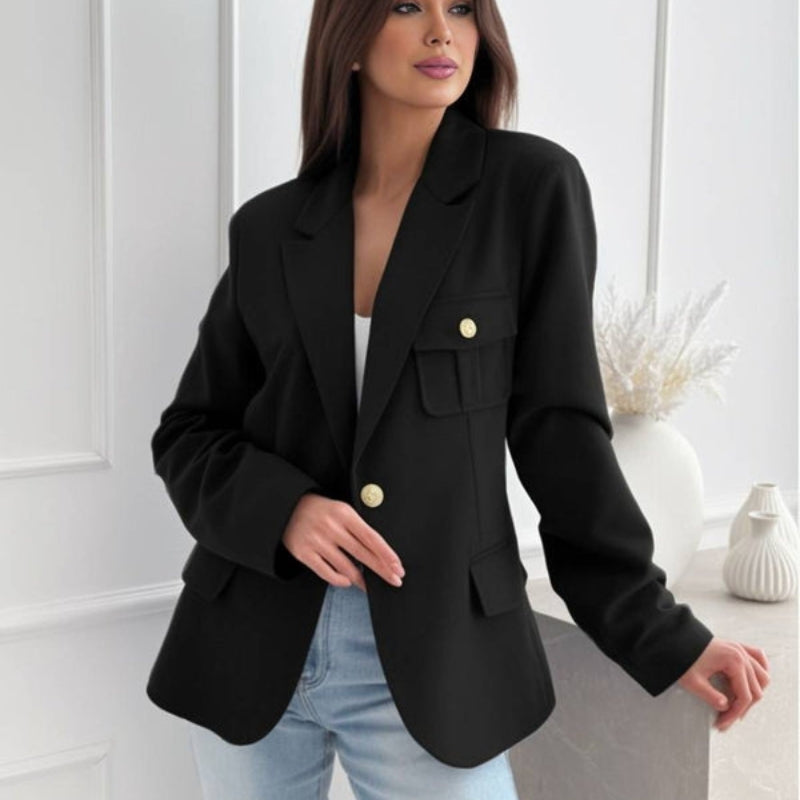 Daisy – Long Sleeve Lapel Collar Blazer with Buttons
