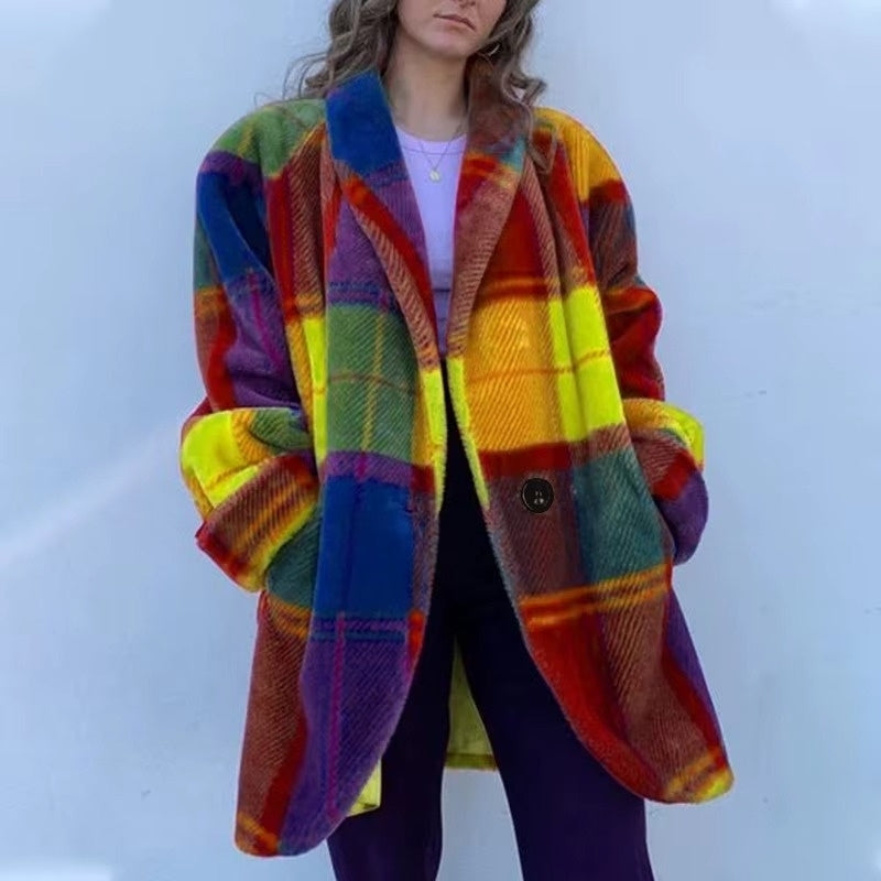 Lacey - Cappotto a quadri a maniche lunghe con chiusura a bottoni