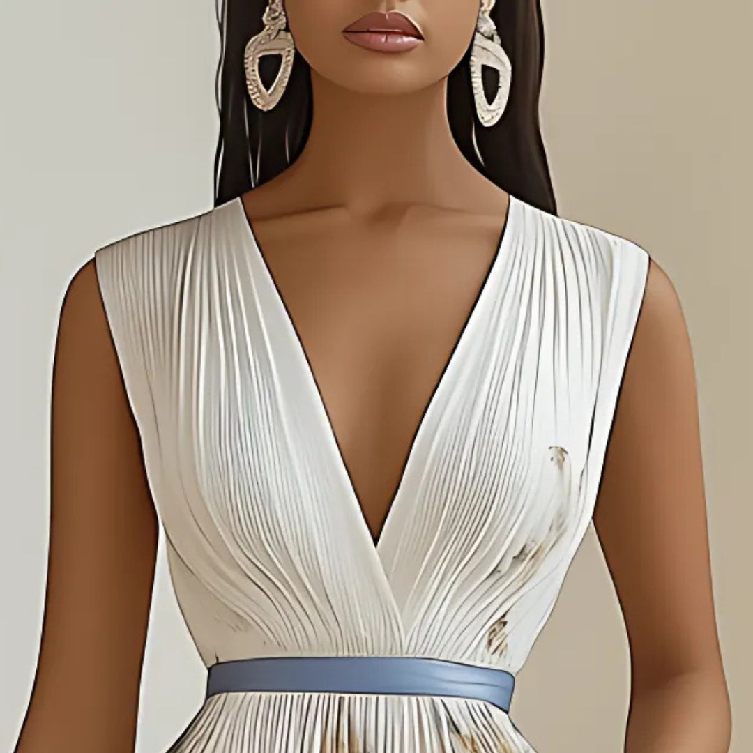 Jennifer - Vestito maxi floreale senza maniche con scollo profondo a V e vita regolabile