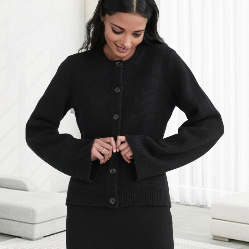 Penelope – Cardigan con maniche lunghe, scollo rotondo e bottoni
