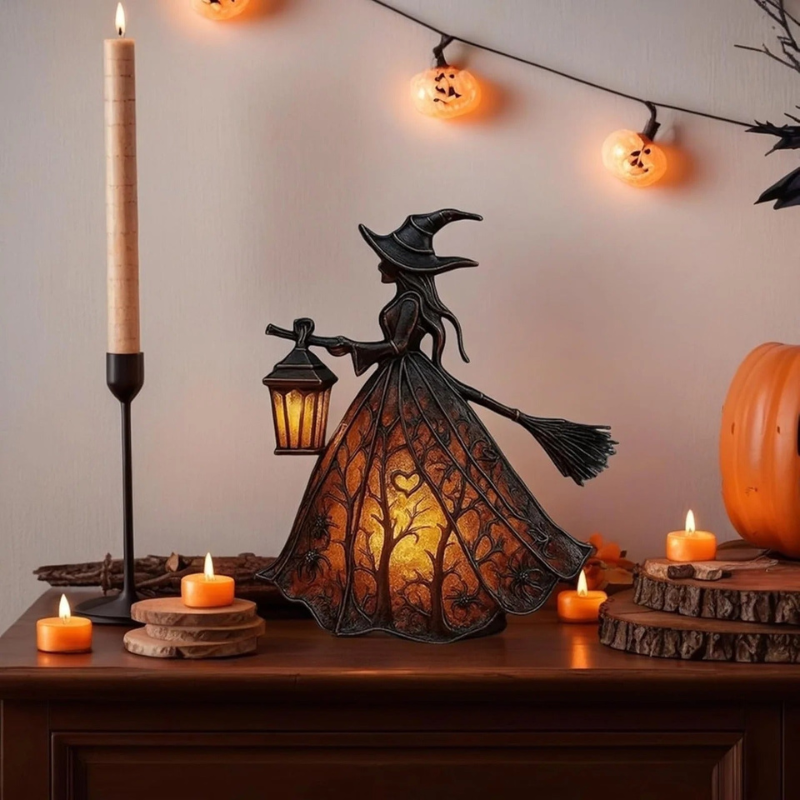 Halloweenská čarodějnická lampa s LED osvětlením