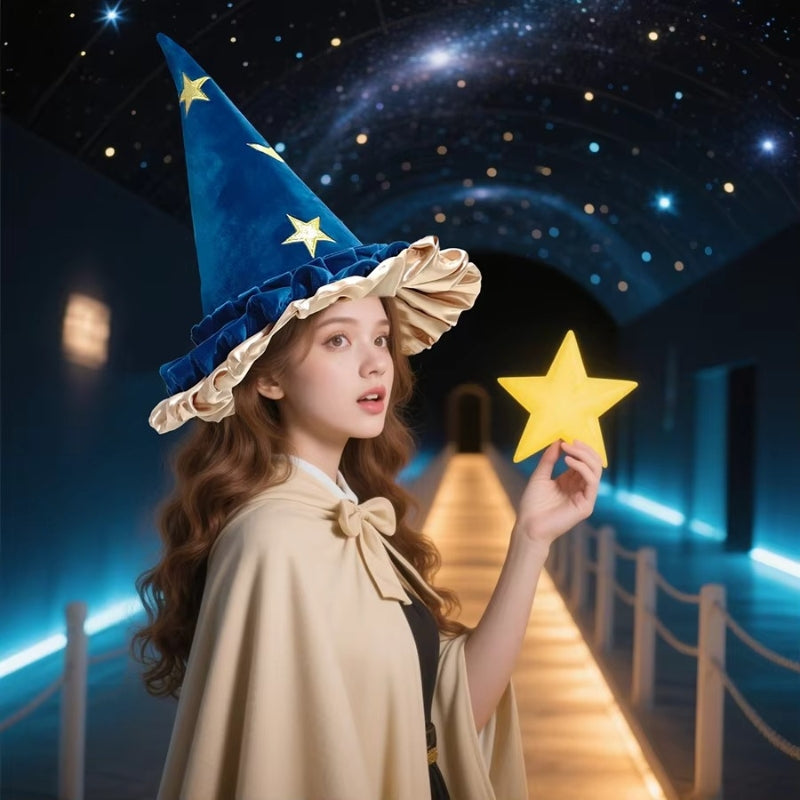 Elara - Halloween Witch Hat – Pointed Top with Wide Brim (Blue)