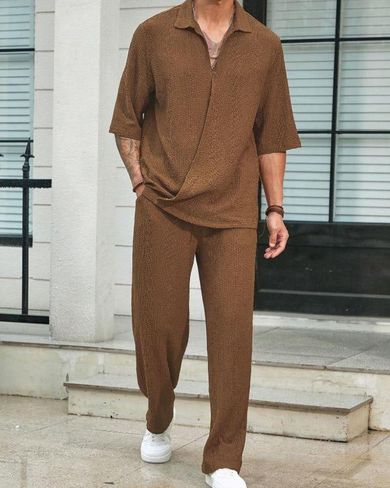 Roman – Set stilat două piese cu cămașă cu mâneci scurte și pantaloni cu buzunare