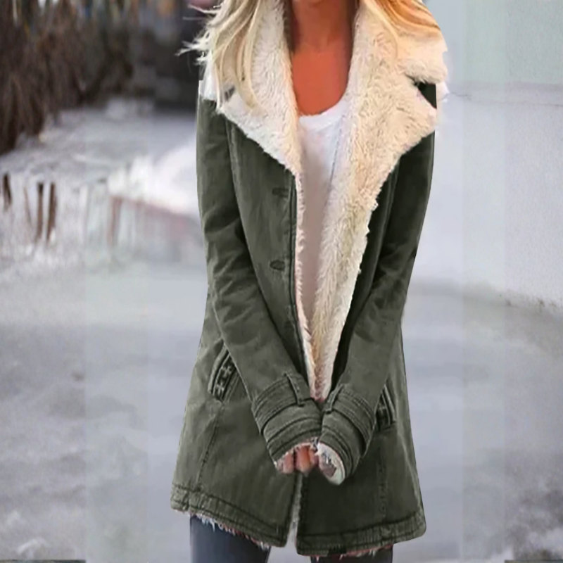 Manteau long pour femme à manches longues avec poches, col cranté classique, style chaud et raffiné