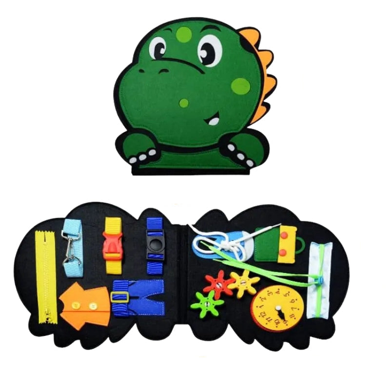TinkerPlay – Tablica do zabaw dla maluchów z filcową książeczką dinozaurów i suwakami