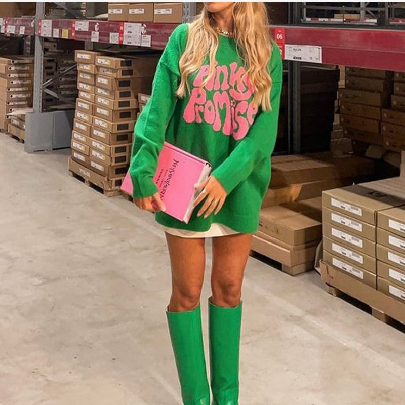 Beyonce - Robe pull mini à manches longues avec col rond et détails côtelés
