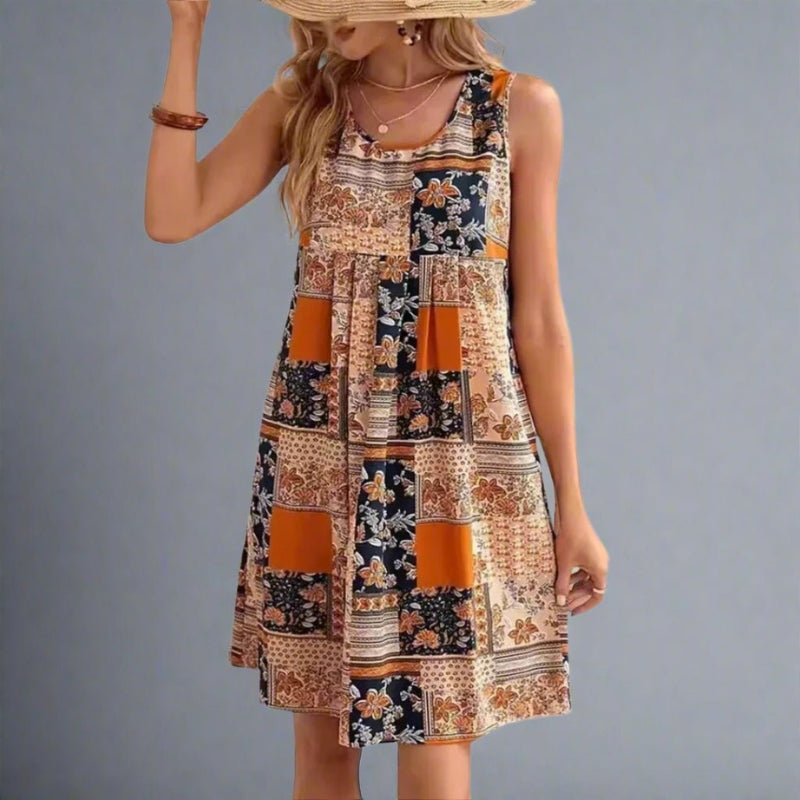 Rochie mini fără mâneci pentru femei, cu patchwork
