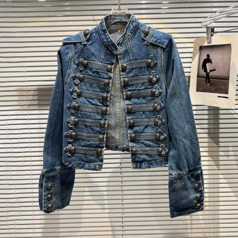 Amelia – Jachetă din denim cu mânecă lungă și guler ridicat | Deschidere cu nasturi în față | Nasturi decorativi | Pentru ținute casual și semi-formale