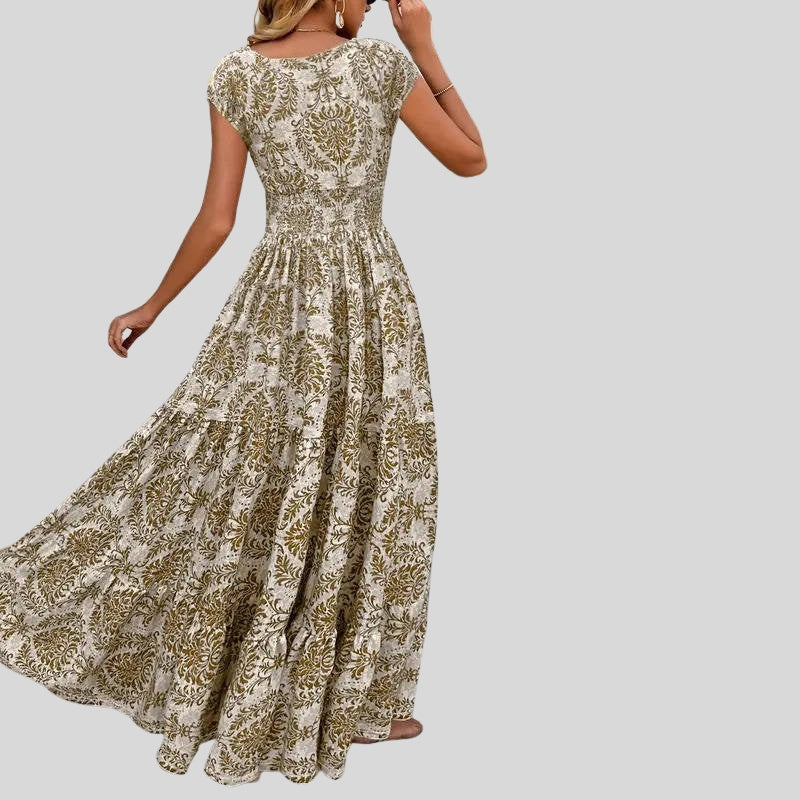 Women’s Maxi Dress with V-Neck and Pattern Print
