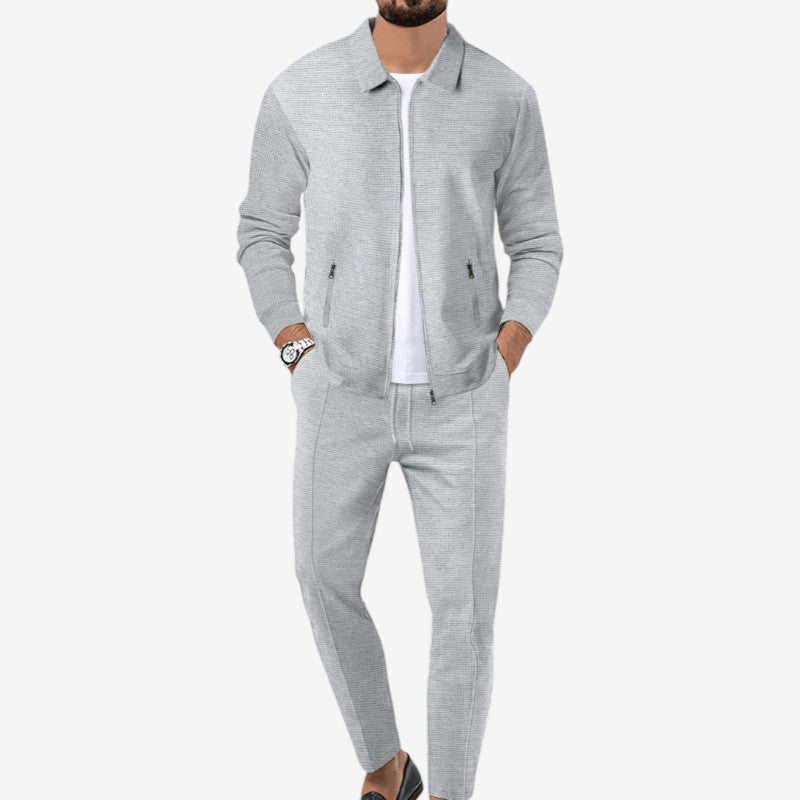 Dennis - Zestaw 2-częściowy: koszula na zamek i spodnie slim fit | Boczne kieszenie na górze i na dole | Rozmiary S–3XL | Kolory: Niebieski, Beżowy, Biały, Szary, Czarny