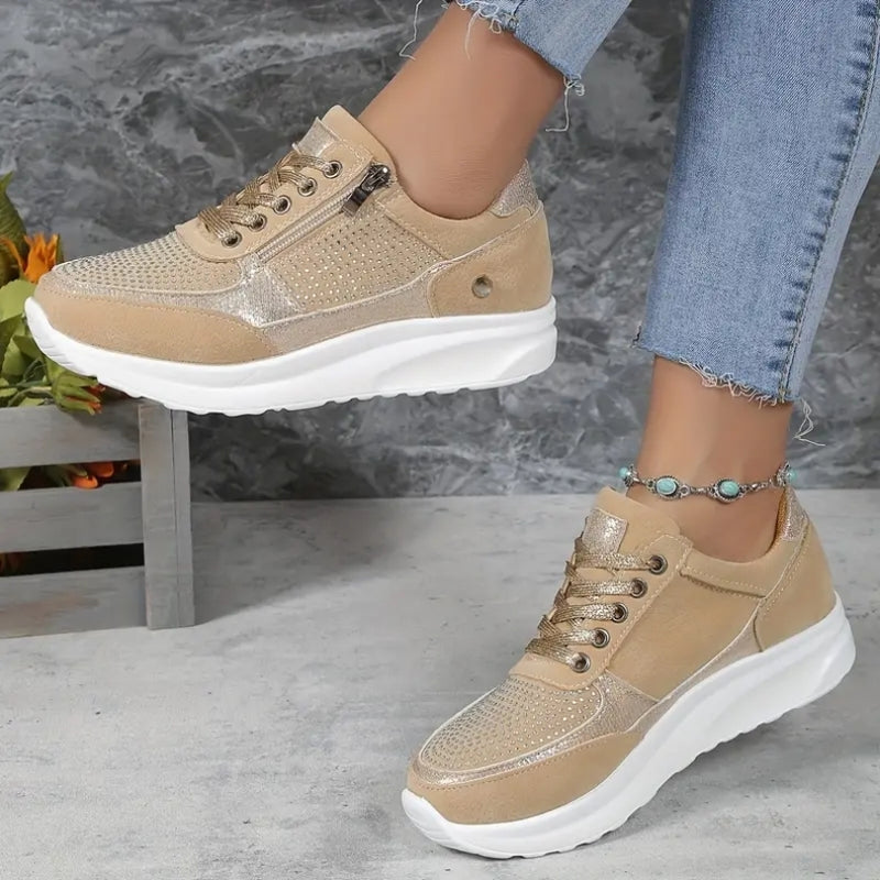 Claire - Round Toe Sneakers with Side Zipper | Non-Slip Sole for Safe Walking | Easy On/Off Comfort | Everyday Casual Shoes