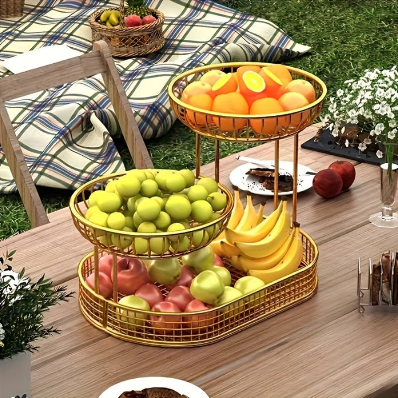 Fruitora – Coș metalic pentru fructe cu 3 niveluri și design deschis, ventilat