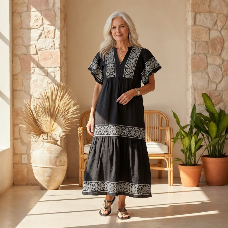 Women’s V-Neck Printed Midi Dress
