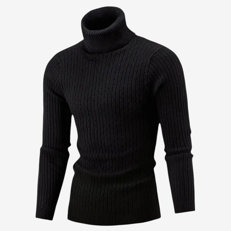 KnitLedger - Camisola de gola alta para homem em malha entrançada