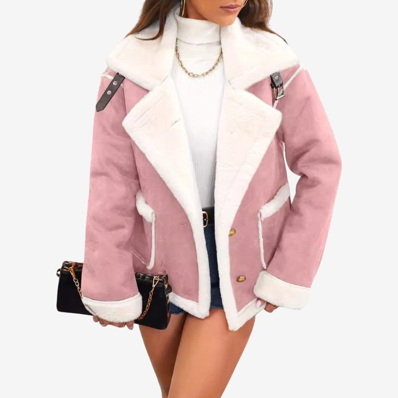 Women’s Long Coat with Notched Collar and Pockets