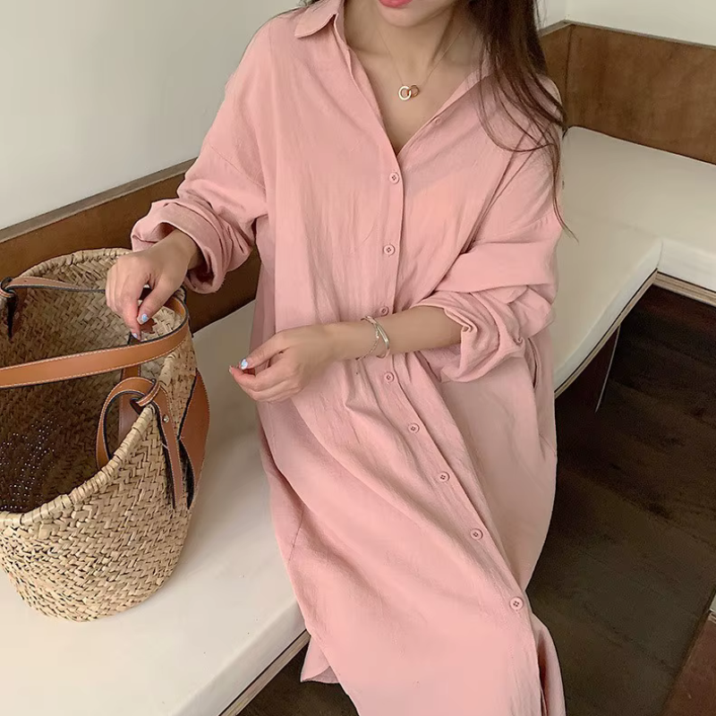 Women's Long Sleeve Midi Shirt Dress