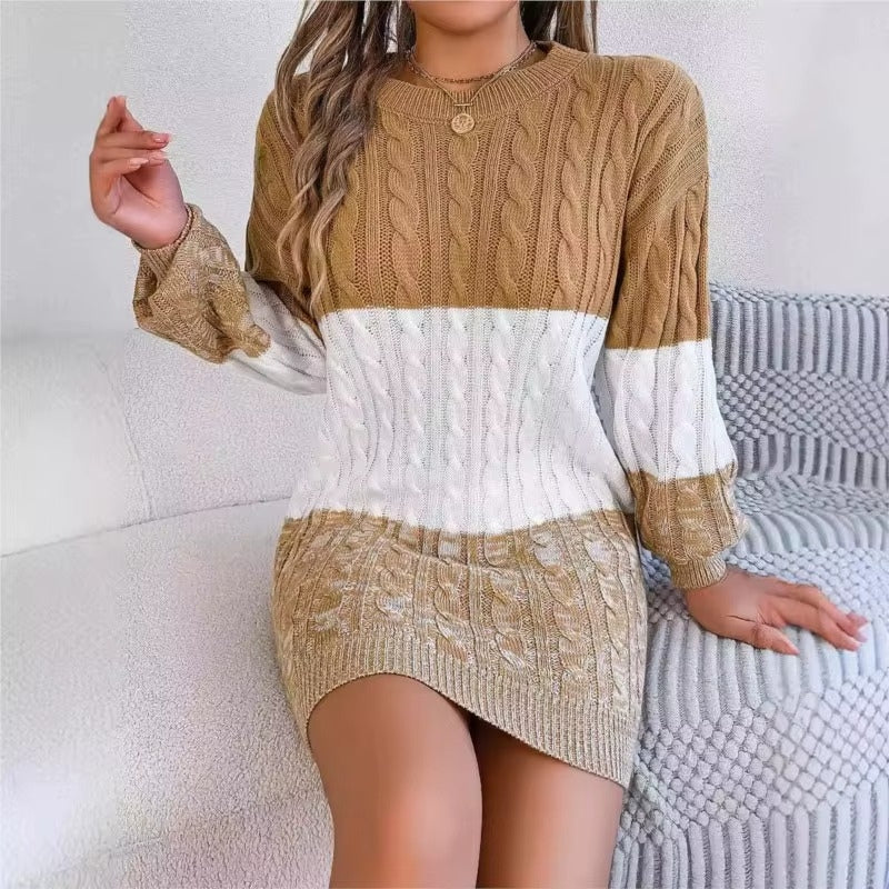 Brielle - Robe-pull mi-longue à manches longues avec col rond