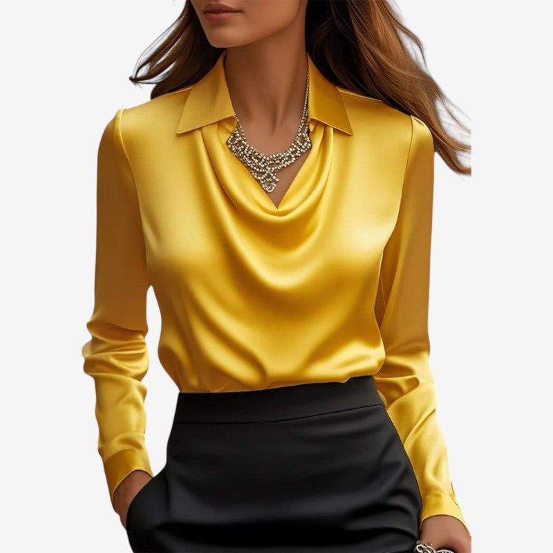Womens Draped-Collar Long Sleeve Blouse