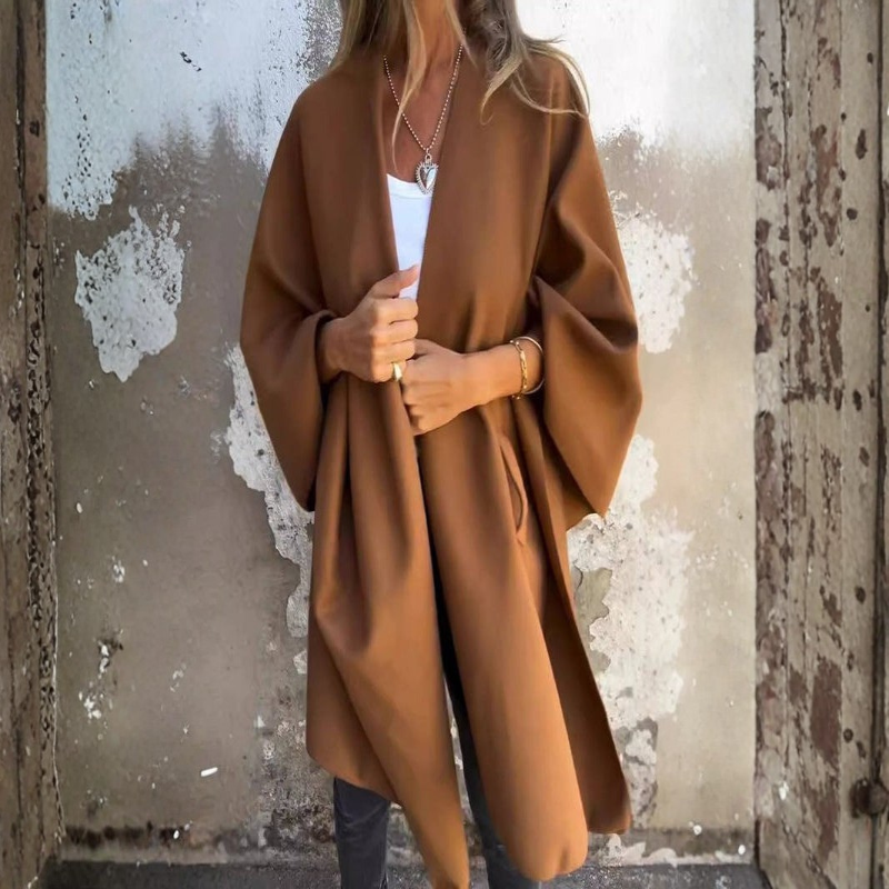 Skylar - Oversized pončo s dlouhým rukávem a zavinovacím designem