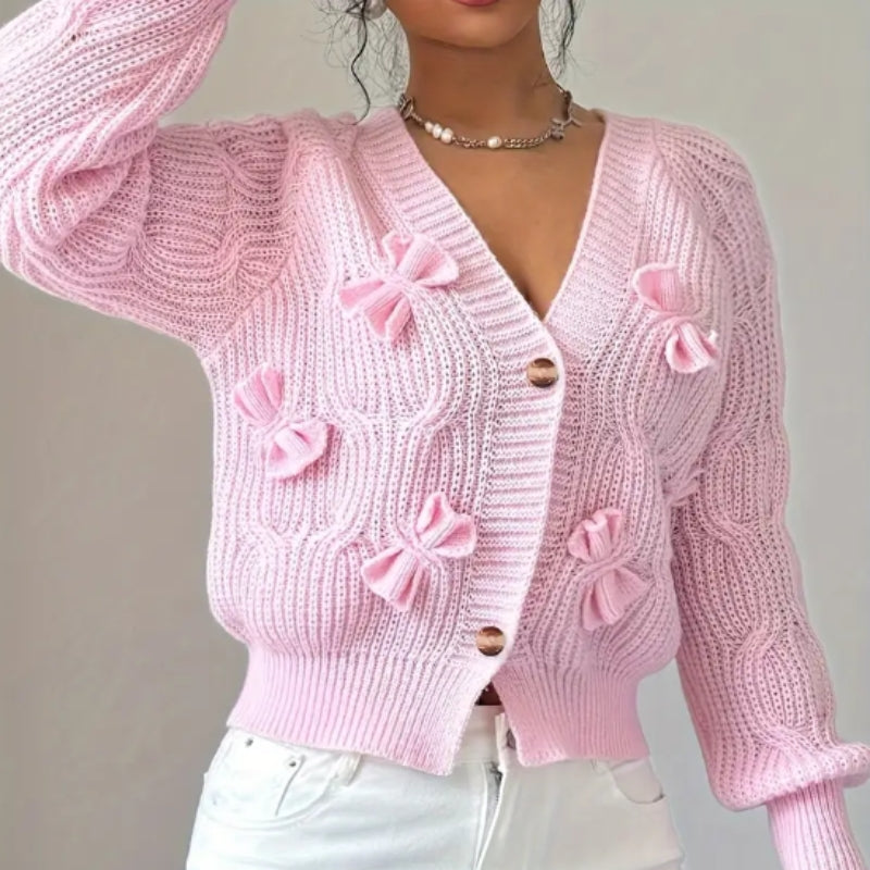 Amelia – Long Sleeve V-neck cardigan with bow