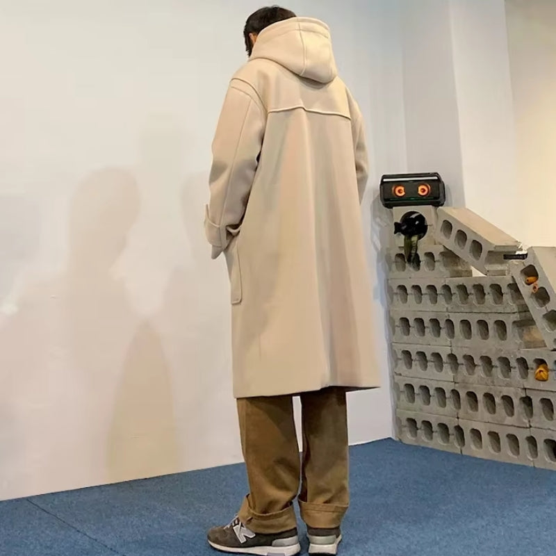 Roland - Long sleeve mid length coat with hood and pockets