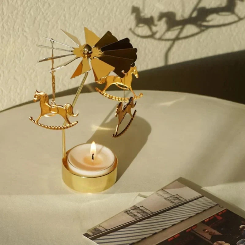 SpinGlow - Carrossel de velas em metal rotativo com ornamentos suspensos