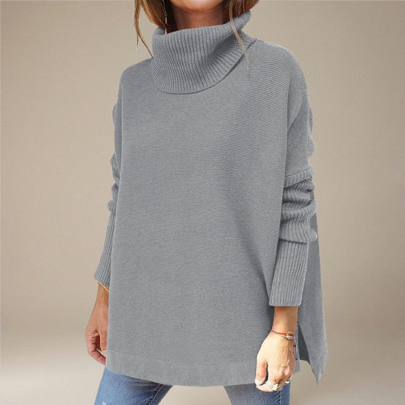 Rose – Pull à manches longues avec col roulé et coupe ample