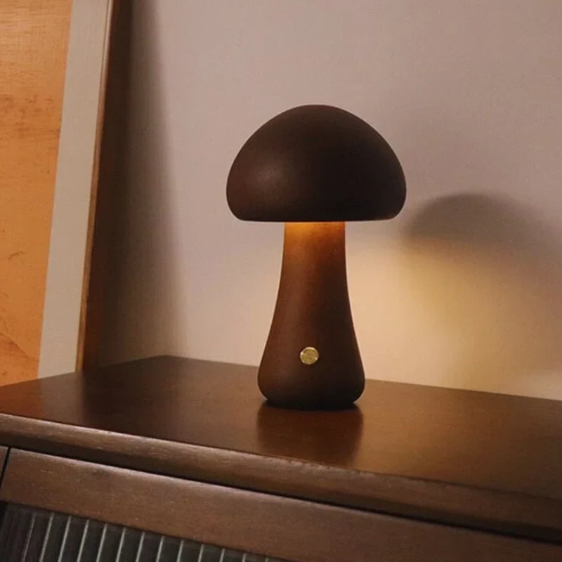 Mushwood - Lámpara de mesa de madera con diseño de seta