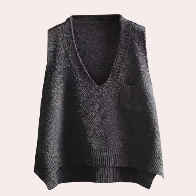 Amara - Gilet à col en V avec poche poitrine et design côtelé